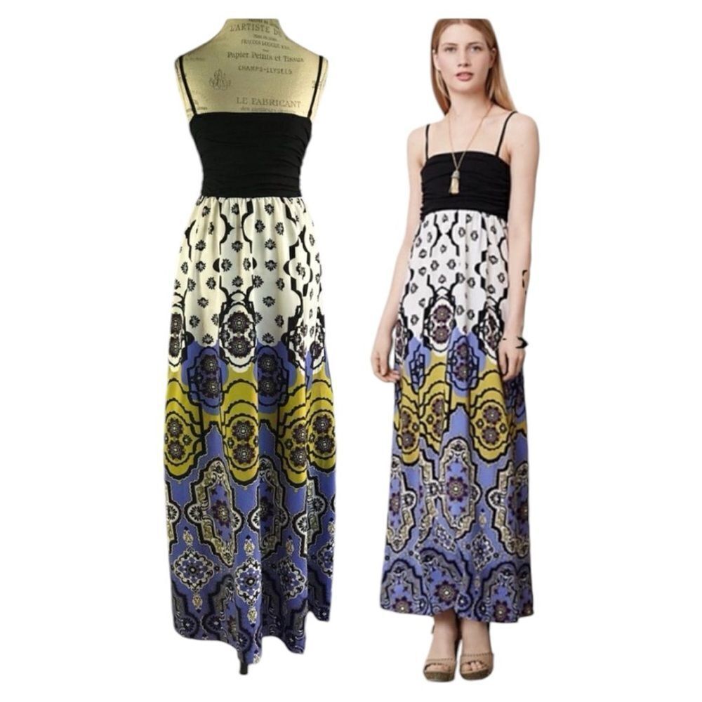 Anthropologie Lilka Mendocino Abstract Print Color block Maxi Dress Sz Small